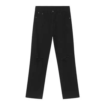 Long Trousers Black Ripped Jeans Men s High Street Elastic Slim Straight Versatile Pants Straight Loose Jeans for Men Fashionable and Comfortable XS чёрный