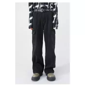 Long Trousers Street Wide Leg Work Pants Men and Women Straight Loose Thin Retro Denim Pants Straight Loose Jeans for Men Fashionable and Comfortable S синий