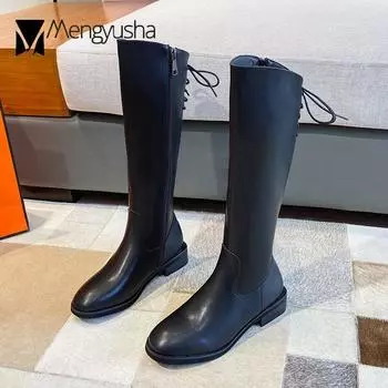 Long Tube knight boots women lace up&zipper motorcycle bottes femme plush winter shoes stovepipe knee-high botas de mujer 2024 5