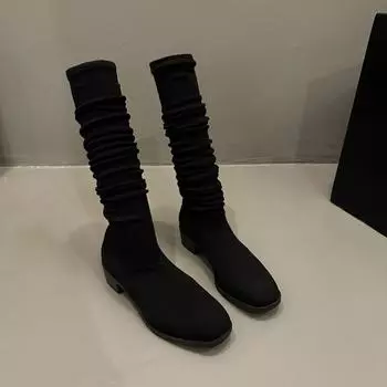 Long tube knitted wool over the knee high heels women s new elastic socks boots stockings boots thin boots women 35