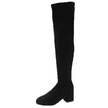 Long tube over knee elastic shoes autumn and winter thick heel side zipper suede thin small women thin boots 2025 winter 35