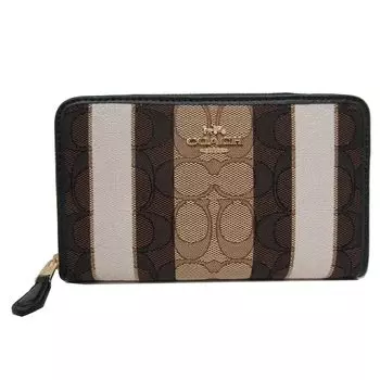 Длинный кошелек C8419 IMLOV Signature Stripe Jacquard Medium Zip Around Round Zipper Outlet [Coach] женский (Коричневый Мульти) [Элемент]