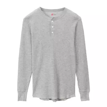 Long Warm Cold Weather Soft Cotton Blend Long Waffle Thermal Henley Neck Long Heather Gray LL [Haines] T-shirt, Innerwear, Clothing, Warm, Material,
