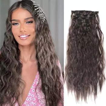 Длинная водная рябь, синтетические 16 зажимов для наращивания волос, 7 шт./компл., высокотемпературное волокно, черный, коричневый, светлый шиньон для женщин