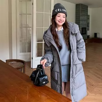 Long white duck down jacket women s 2024 winter thickened fashion waist thin casual knee jacket tide S фиолетовый