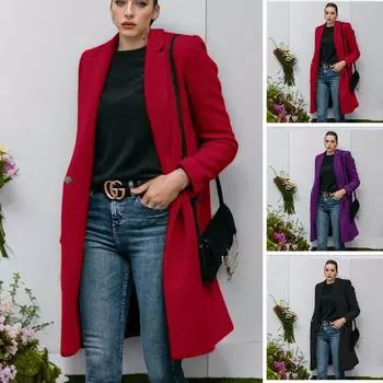 Длинное шерстяное женское пальто Nizi Coat со скрытыми пуговицами M красный