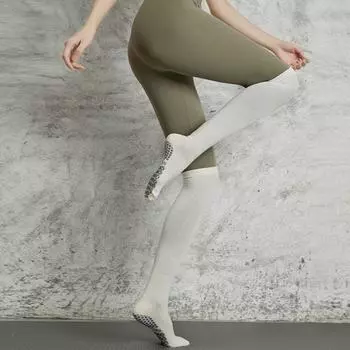 Long Yoga Socks Non Slip Professional Women s Indoor Fitness Non-Slip Socks Room Socks Adult over-the-Knee Pilates Socks White
