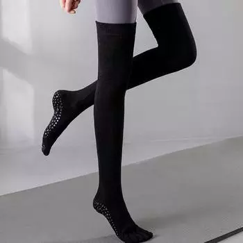 Long Yoga Socks over the Knee Long Socks Professional Fitness Socks Non-Slip Finger Socks Autumn and Winter Leg Guard Women Long tube over knee Black