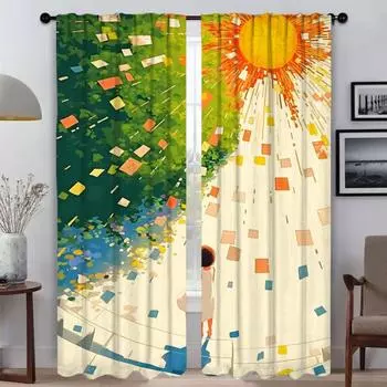 Longing Under the Sun Tulle for Bedroom Kitchen Curtains for Camera Modern Living Room Curtains 2 Pieces Shades Window Curtain W50xH70cmx2pcs-CL