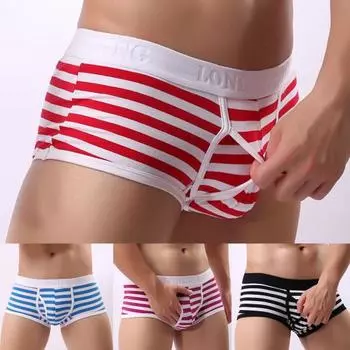 Longjiang Мужское нижнее белье в полоску с боковым открытием, сексуальные трусы со средней посадкой для трусов для ванной комнаты S чёрный
