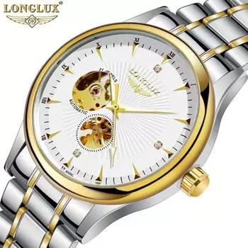 LONGLUX Skeleton Мужские водонепроницаемые часы Деловые автоматические механические часы Мужские часы