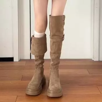 Look thin! Long knee boots are popular this year 2024 Maillard fat mm thick legs two wear tall knight boots 35 коричневый