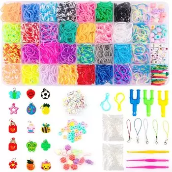Loom Band Kit Refillable Loom DIY Bracelet Accessories 36 Grid Suit Kids Toy Colorful Rainbow Rubber Band Bracelet Kit Knitting Bracelet Kids Birthday