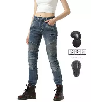 LOONG + Байкер + чистый хлопок, повседневные винтажные мотоциклетные брюки + мотоциклетные джинсы + мотоциклетные гоночные велосипедные брюки для женщин L синий