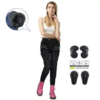 LOONG + BIKER + бархатные женские рыцарские джинсы + мотоциклетные велосипедные брюки для отдыха на мотоциклах с защитой от падения M чёрный