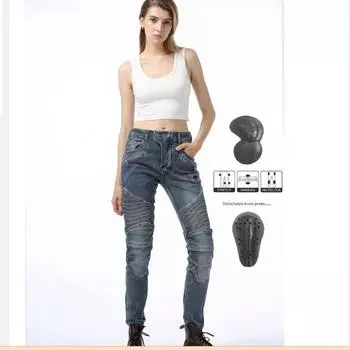 LOONG + BIKER + брюки для езды на мотоцикле, джинсы с защитой от падения Harley, высокие эластичные брюки, женские рыцарские брюки L синий