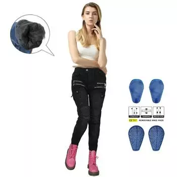 LOONG+BIKER+ Рыцарские джинсы+Мотогонки и брюки для защиты от падения с высоты+Силиконовый протектор M чёрный