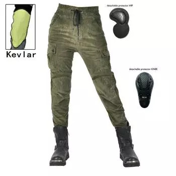 LOONG + BIKER + вельветовые мотоциклетные брюки-карго для девочек, леггинсы, брюки для езды на мотоцикле, кевларовые, устойчивые к разрыву L армия зеленый