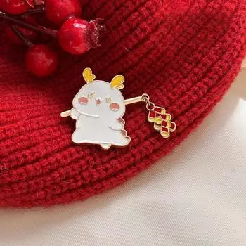 Loong Chinese Dragon Brooch Lantern Chinese Style Pin Lovely New Year Badge Girl C