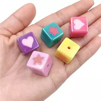 Loose Beads Fashion DIY Materials UV Double Color 5Pcs Earring Making Acrylic Creative Jewelry Accessories Square 17mm Cube Bracelet Heart Star розовый