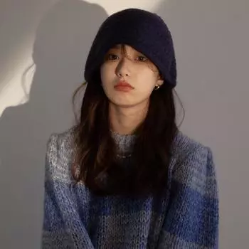 Loose big head circumference knitted hat women s autumn and winter wool hat warm round face showing face small pile hat tide M56-58cm жёлтый