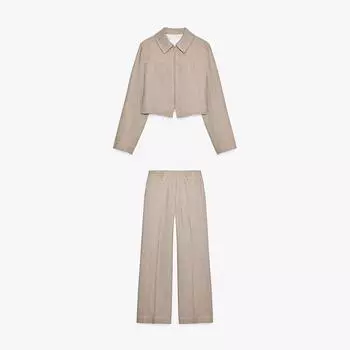 Loose Coat Pant Sets Women Elegant Button Long Sleeve Jacket Zipper Pleated Straight Trousers 2025 Spring Fall Lady Outfit S