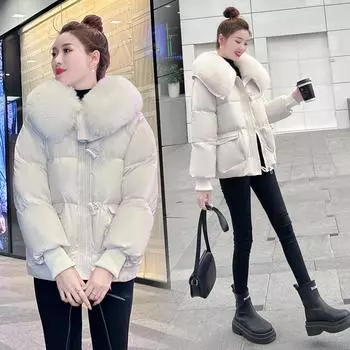 Loose cotton clothes winter clothes 2025 fashion big fur collar new cotton clothes women s autumn and winter padded jackets foreign short jackets M
