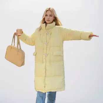 Loose down cotton-padded clothes women s winter thickened wear with long horn buckle cotton-padded jacket S синий