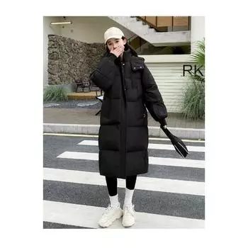 Loose-fit Winter Mid-length Cotton Coat for Women with Hood and Thickened Down Feather Filling M