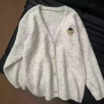 Loose Lazy Bear Cardigan Sweater Premium Furry Top Knitted New Jacket S