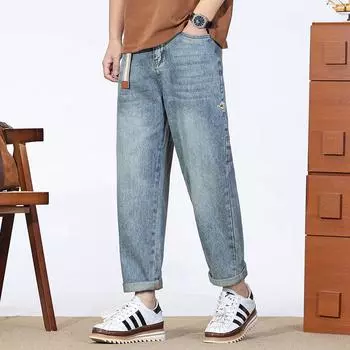 Loose New Spring and Summer Cone-shaped Back Pocket Embroidered Design Loose Jeans 28