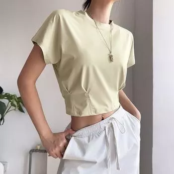 Loose Slim Looking Yoga Jacket Women s Running Training Fitness Short Sleeve Casual Outdoor Sports T-shirt Summer Beige White M