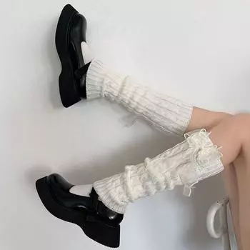 Loose Soft Yarn Y2k Knitted Lolita Women Leg Warmers Loose Boot Stockings Knee Socks Leg Covers чёрный