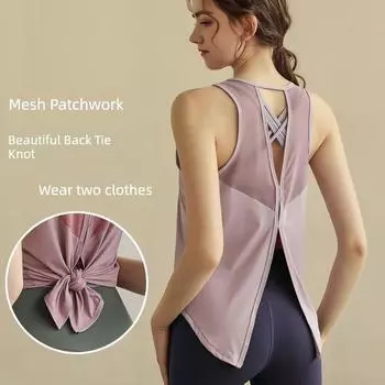 Loose Sports Vest Women s Breathable Yoga Blouse Lightweight Back Shaping Backless Running Workout Clothes Quick-Drying Yoga Jacket Purple Gray L