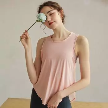 Loose Sports Vest Women s Breathable Yoga Blouse Lightweight Back Shaping Backless Sleeveless Running Workout Clothes Tops Quick-Drying Shallow powder XL