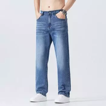 Loose Straight Jeans Men s Cotton Summer Thin Style Slimming and Slimming Xinjiang Cotton Trousers 28 синий