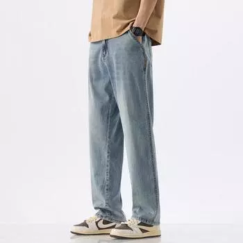 Loose Straight Jeans Men s Summer Thin Anti-wrinkle Cool Trousers Men 28