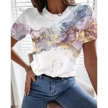 Loose T-Shirt Woman Fashion Casual T-Shirt Temperament Short Sleeve Woman T-Shirt Holiday Weekend Top XXS