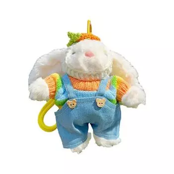 Lop Strap Ear Pants Cartoon Plush Pendant Keychain For Kids And Teen Accessories Blue Suspenders