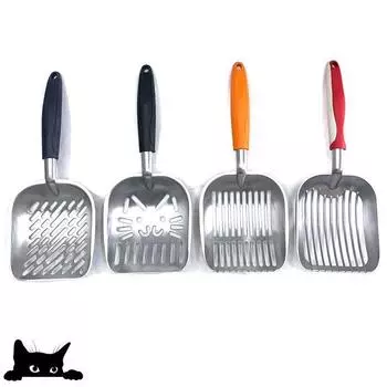 Лопата для кошачьего туалета из алюминиевого сплава, металлическая лопата, артефакт для фекалий, лопата для кошачьего туалета, взрывная лопата для кошачьего туалета с длинной ручкой, большая Small twill чёрный