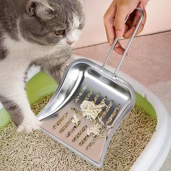 Лопата для кошачьего туалета из нержавеющей стали с длинной ручкой, прочная, моющаяся, прочная, лопата для чистки кошачьего туалета