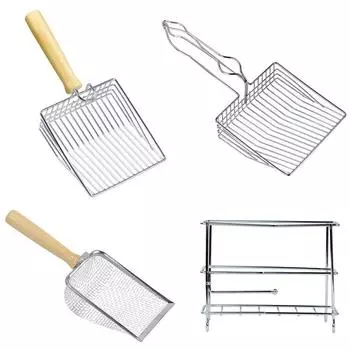 Лопата для кошачьего туалета с деревянной ручкой, металлический совок с крючком, портативный просеиватель из нержавеющей стали, инструмент для чистки кошачьего туалета, товары для животных