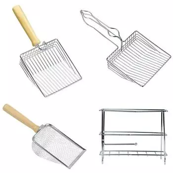 Лопата для кошачьего туалета с деревянной ручкой, металлический совок с крючком, портативный просеиватель из нержавеющей стали, инструмент для чистки кошачьего туалета, товары для животных