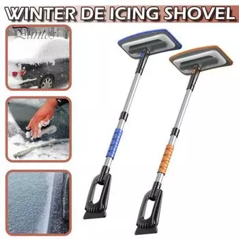 Лопата для снега Инструмент для удаления льда с эргономичной выдвижной ручкой Головка вращается на 180 градусов Многоцелевая лопата для снега 3 в 1 оранжевый