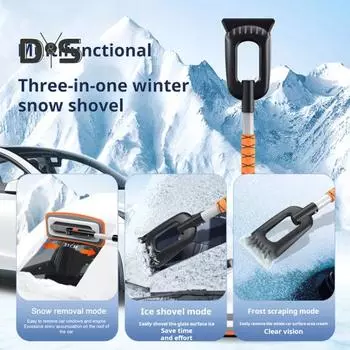 Лопата для снега Инструмент для удаления льда с эргономичной выдвижной ручкой Головка вращается на 180 градусов Многоцелевая лопата для снега 3 в 1 оранжевый