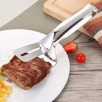 Лопата и зажим для жарки, зажим для гриля из нержавеющей стали, двухсторонний зажим для лопаты, многофункциональный зажим для еды, кухонные щипцы для гриля в помещении и на открытом воздухе 1pc