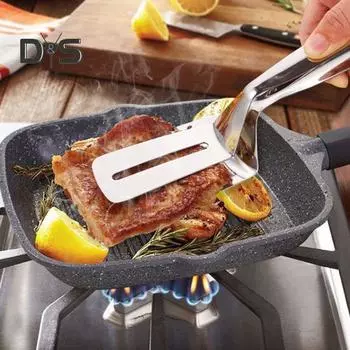 Лопата и зажим для жарки, зажим для гриля из нержавеющей стали, двухсторонний зажим для лопаты, многофункциональный зажим для еды, кухонные щипцы для гриля в помещении и на открытом воздухе 1pc