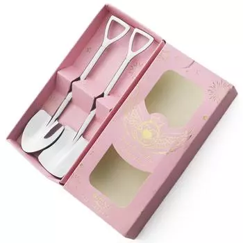 Лопата из нержавеющей стали, креативная чайная ложка, десертная ложка, набор столовых приборов, ложка для перемешивания мороженого, барный аксессуар с подарочной коробкой серебряный