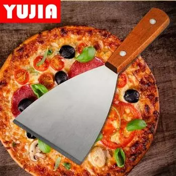 Лопата из нержавеющей стали с деревянной ручкой, лопатка для приготовления пищи, лопатка для барбекю, инструмент для блинов, пиццы small