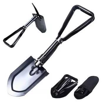 Лопата MIROKUYO для кемпинга, 58 см, складная, из высокоуглеродистой стали, прочная, для улицы, небольшая, легкая, для садоводства, предотвращения стихийных бедствий, прочная, аварийная, автомобильная, крепление чёрный